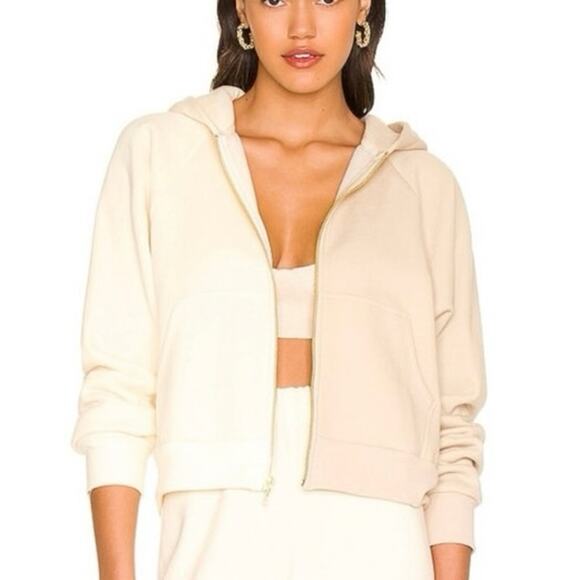 Donni SMALL Fleece Lined Cream Colorblock Zip Front Hoodie Sweatshirt - Picture 1 of 10